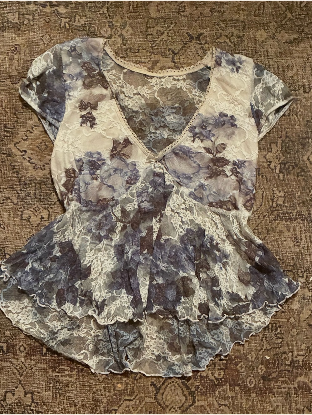 Floral Lace Peplum Top in Blue and White